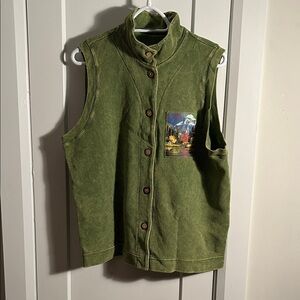 Michael Leu Green Corduroy Vest with Scenic Patch